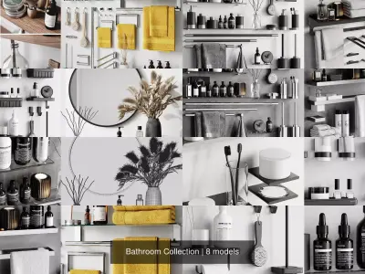 Bathroom Collection round mirror on table with books and plants