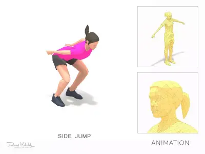 side jump Exercise Woman Animation Low-poly 3D model