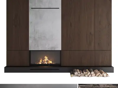 Decorative wall with fireplace set 18 3D model