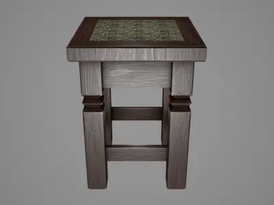 Medium Square Dark Wood Stool Low-poly 3D model