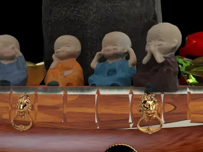 Chinese monk kids and wedding dolls 3D model