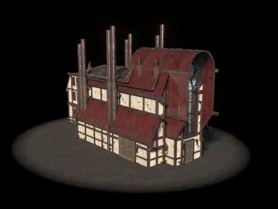 Steampunk Factory 3 types Free low-poly 3D model