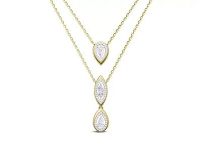 Fiery Rose Gold Diamond Tie Necklace With Pear and Marquise 3D print model