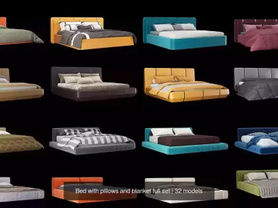 32 models of bed with pillows and blanket full set 3D Model Collection