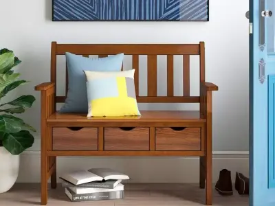 Wood Drawer Storage Bench 3D model