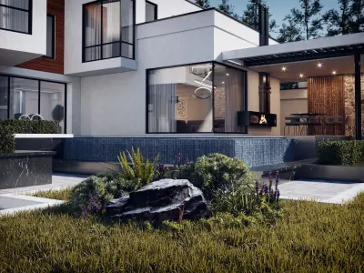 Luxury Modern Villa Exterior  Realistic Architecture Scene 3D model