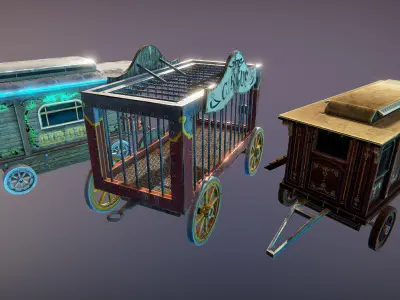 Horror circus vagons Low-poly 3D model