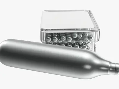 Air pistol bullet box and gas cylinder 3D model