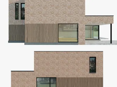 Modern House 02 light brick and wood 3D model