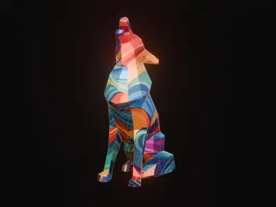 Polygonal Howling Wolf Low-poly 3D model