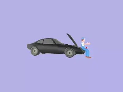 Stylized 3D Mechanic Sitting on Car Bumper - Cartoon  3D model