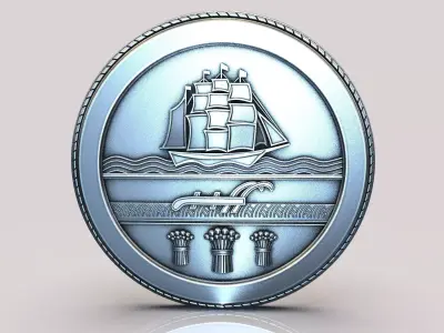 Norfolk silver coin with ship 3D print model