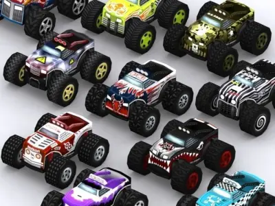 Road rush monster trucks Low-poly 3D model