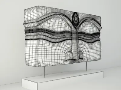 Suar Wood Gold Buddha Face Stand 3D model