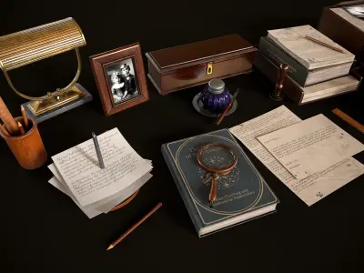 Vintage Desk Essentials pack Low-poly 3D model