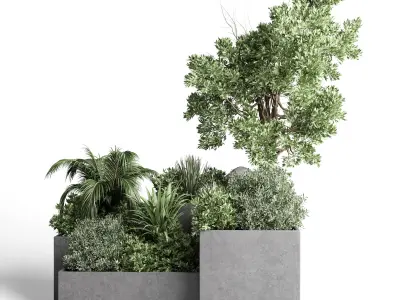 Garden plants in concrete boxes standing 3D model