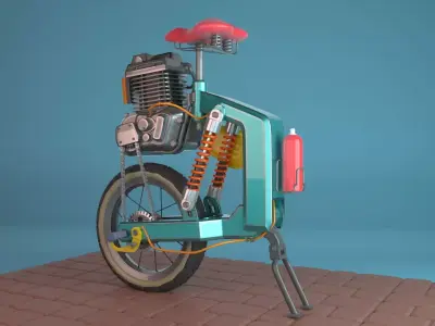3D bicycle model with motor Low-poly 3D model