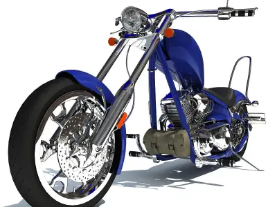 Blue Classic Chopper Motorcycle 3D model