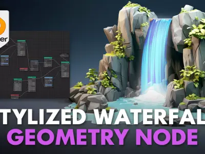 Blender 4 Stylized Waterfall Geometry Node 3D model