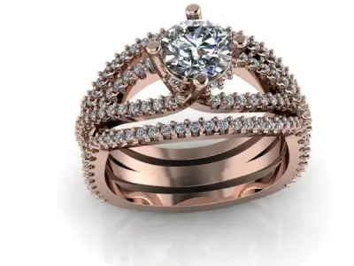 Modern Split Hidden Halo Bridal Matching wedding Bands 3D print model