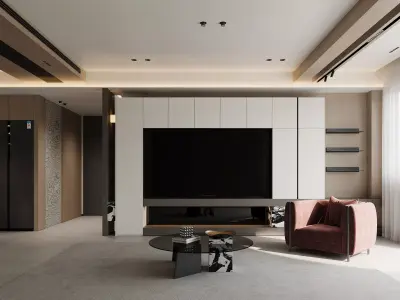 modern living room and dining room interior scenes  3D model