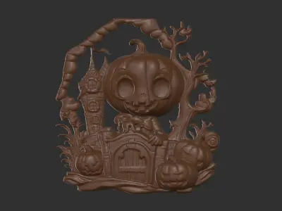haloowen pumpkin with home 3D print model