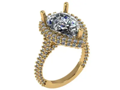 full pave pear shape halo ring with diamonds around the shank  3D print model
