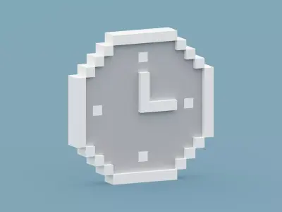 Voxel White Clock Low-poly 3D model