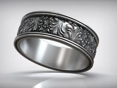 Rococo Ornate Carved Wedding Rings 3D print model