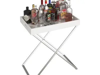 Black and White Mini Bar Beverage Tables 3D model