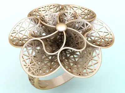  Mesh flower ring - Italian rings - Womens Rings - N6529 3D print model