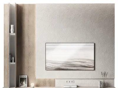 Tv wall kit Modern minimal wood Glowing screen 3D model