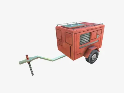 low poly fire truck trailer Low-poly 3D model