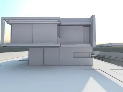 Exterior scene modern single house design in contemporary style Low-poly 3D model