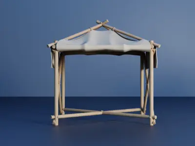 Wooden Gazebo with Detailed Fabric Set of 3 3D model
