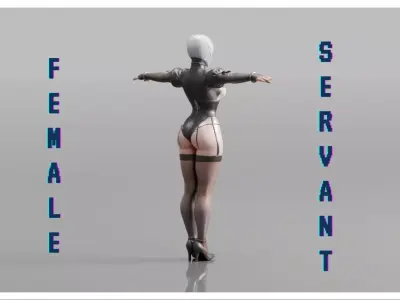 Futuristic Maid Servant LOW AND HIGH POLY Low-poly 3D model