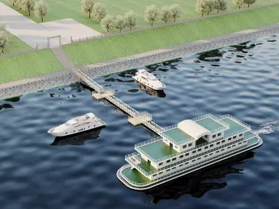 Luxury Cruise Ship and Yacht Marina Pier 68 3D model