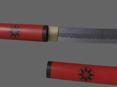 PBR Katana Japanese Sword Red V3 Low-poly 3D model