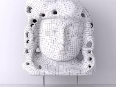 Hand-Carved Teak Buddha Head Statue 3D model