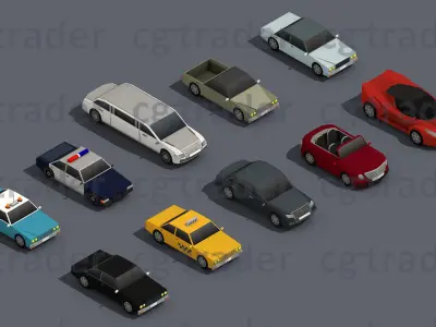Low Poly Car Pack 02 Isometric Low-poly 3D model