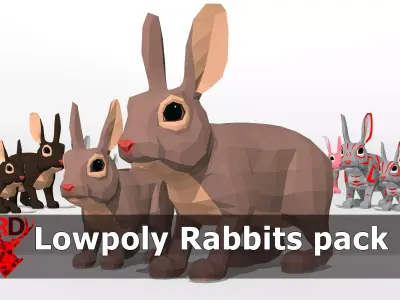 LowPoly Rabbits pack Low-poly 3D model