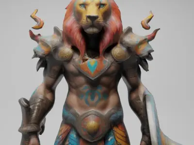Lion Warrior 3D Model Game-Ready Fantasy Character  Low-poly 3D model