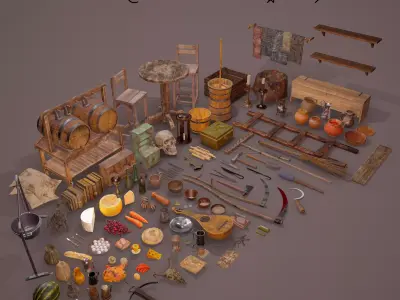 100 Medieval Props Pack 3D Model Collection