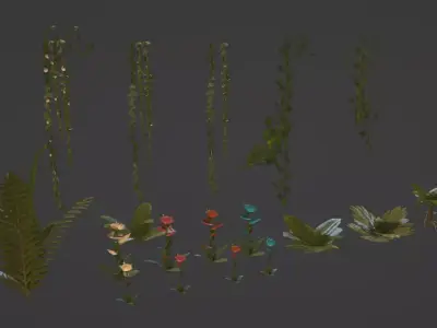 Low Poly Jungle Plants Hanging Ivy and Flowers Low-poly 3D model