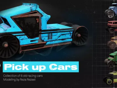 6 Pick up cars Low-poly 3D model