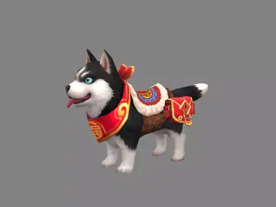 Cartoon husky mount - puppy dog Low-poly 3D model