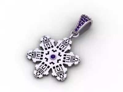 Pixel Snowflake Pendant  Geometric Winter Star Jewelry STL 3D print model