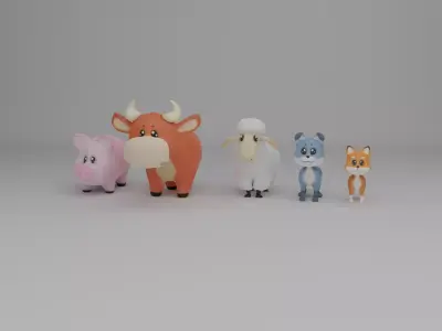Farm Animal Set Low-poly 3D model