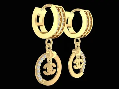 Luxury Double Hoop Pendant Earrings for Women 2217 3D print model