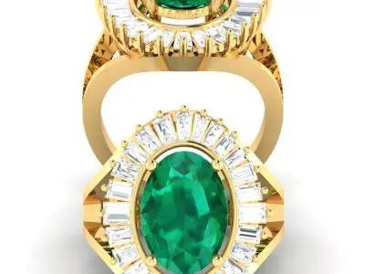 Emerald Sunburst Diamond Ring 3D print model